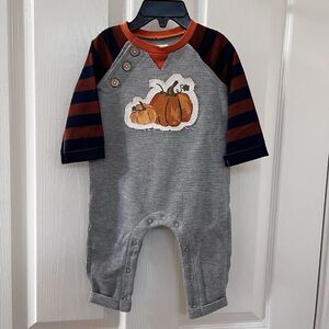 Mud Pie Applique Pumpkin Waffle Knit Jumpsuit Romper Boys Size 3-6 Months NWT